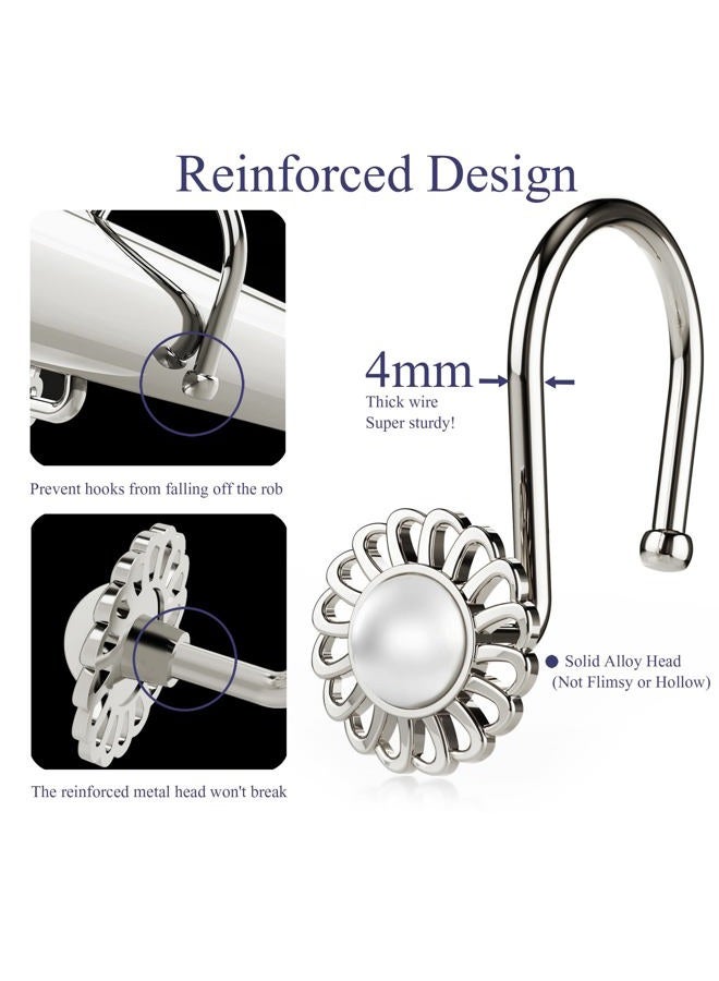 iToplin Nickel Shower Curtain Hooks Rings, Decorative Shower Curtain Hangers, Heavy Duty Metal Shower Rings, Sunflower Shower Hooks for Shower Curtain Rod and Liner, Bathroom Curtain Hooks, Set of 12 - Image 5