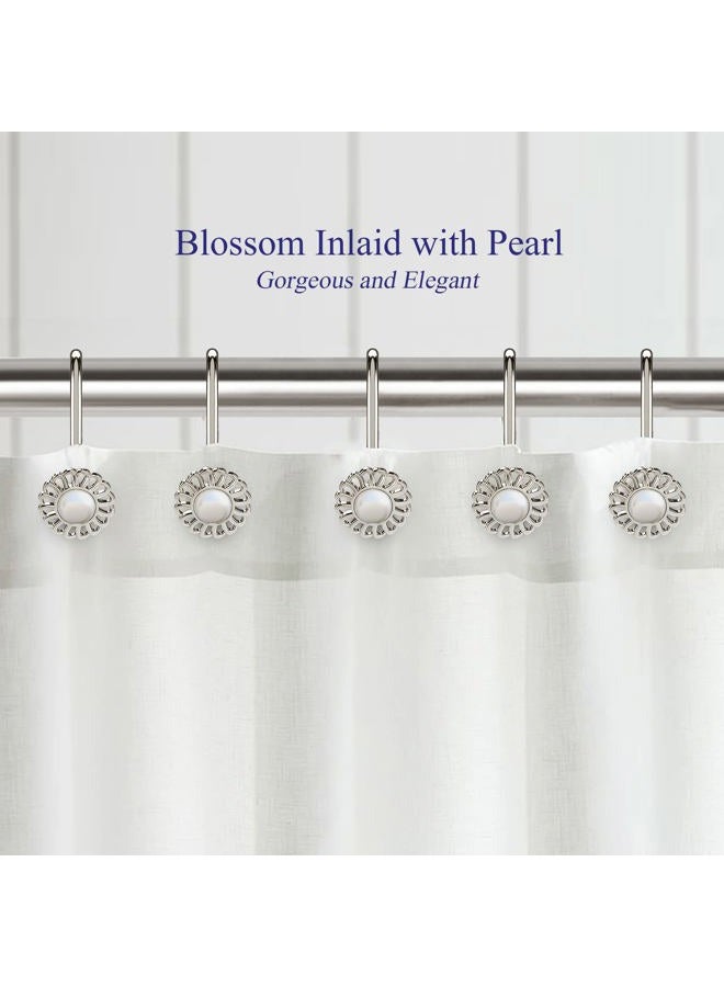 iToplin Nickel Shower Curtain Hooks Rings, Decorative Shower Curtain Hangers, Heavy Duty Metal Shower Rings, Sunflower Shower Hooks for Shower Curtain Rod and Liner, Bathroom Curtain Hooks, Set of 12 - Image 2