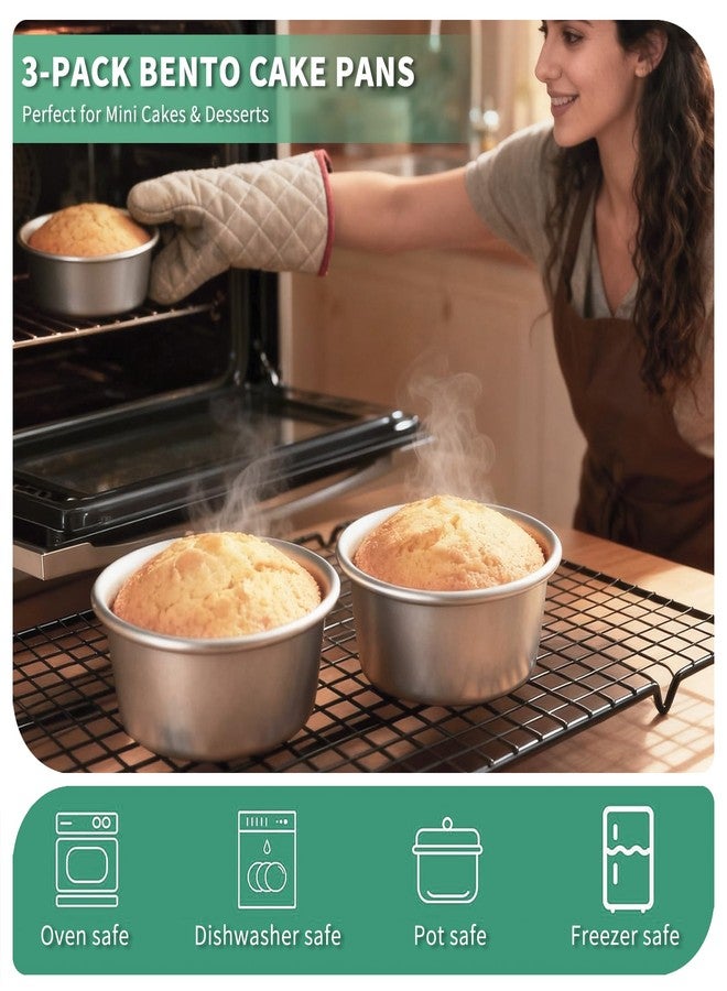 Piszvbej 3 Pack 4.5 Inch Small Cake Pan, Aluminum Bento Cake Pan, Small Round Baking Pans for Mini Cakes, Non-Stick, Easy Releasing and Cleaning, Ideal for Miniature, Bento, Layered Cakes and Cupcakes - Image 2