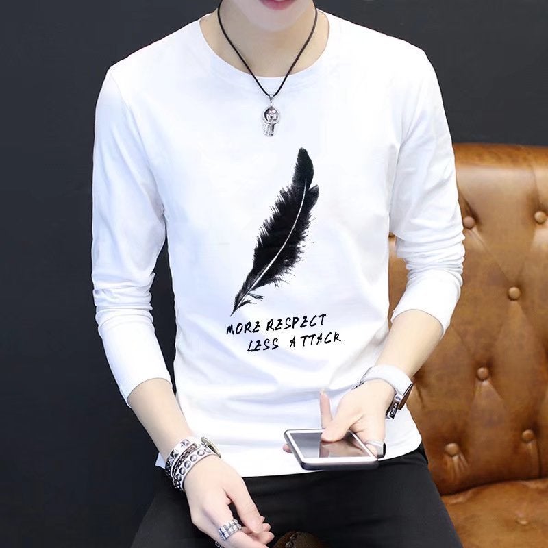 Long-Sleeved T-Shirt Men'S New Couple Printed Top Casual Solid Color Trendy Brand Korean Slim-Fit Inner Base Shirt - Image 5