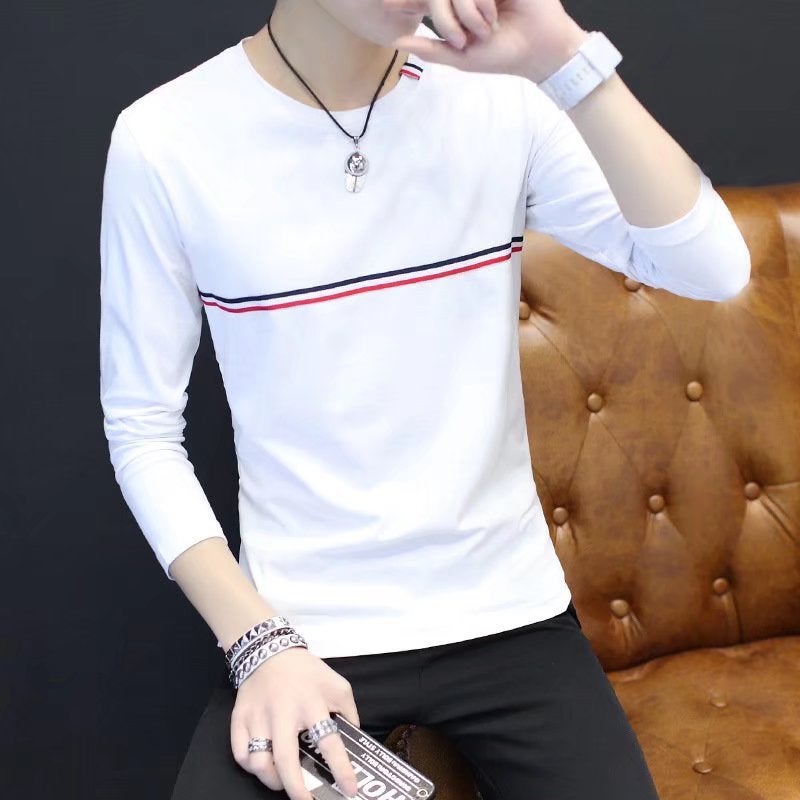 Long-Sleeved T-Shirt Men'S New Couple Printed Top Casual Solid Color Trendy Brand Korean Slim-Fit Inner Base Shirt - Image 3