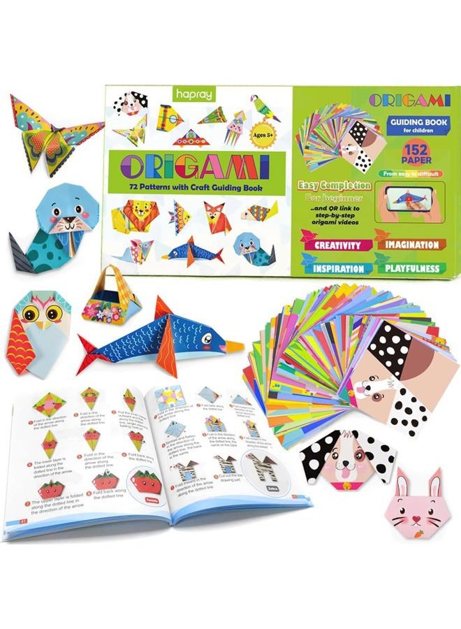 hapray Origami Kit for Kids Ages 5-8 8-12, with Guiding Book, 152 Paper with 72 Patterns, DIY Art and Craft Projects, Beginners Children's Day Gift Boy Girl - Image 1