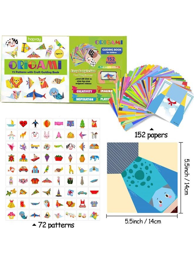 hapray Origami Kit for Kids Ages 5-8 8-12, with Guiding Book, 152 Paper with 72 Patterns, DIY Art and Craft Projects, Beginners Children's Day Gift Boy Girl - Image 2