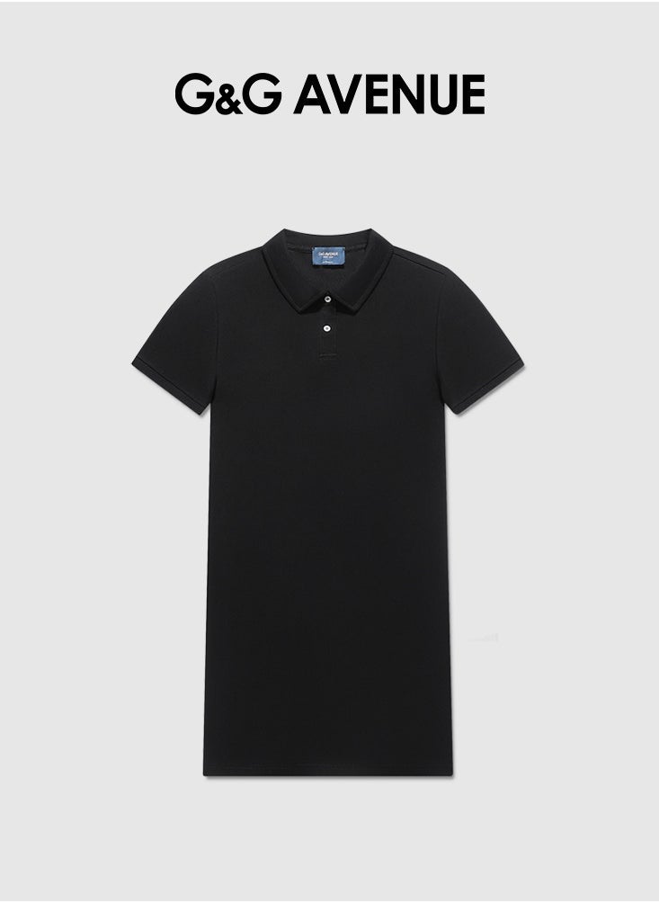 G&G AVENUE - Ladies Summer Short Sleeve Polo Shirt solid color Dress Women Lapel Cotton Polyester Casual Slim Embroidered Polo Dress - Image 1