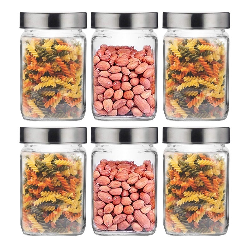 CROCO JAR Croco Silver Stainless Steel Transparent Clear Lid Square Cube Glass Jars And Container For Kitchen Spice Dried Herbs Jars Set 800 Ml Pack Of 12 - Image 5