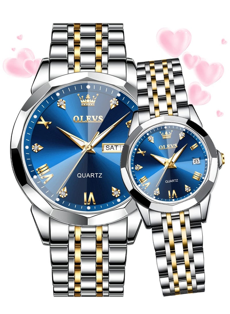 OLEVS Couple Set Business Analog Quartz Men and Women Stainless Steel Waterproof Luminous Date Watch 2906 - Image 1