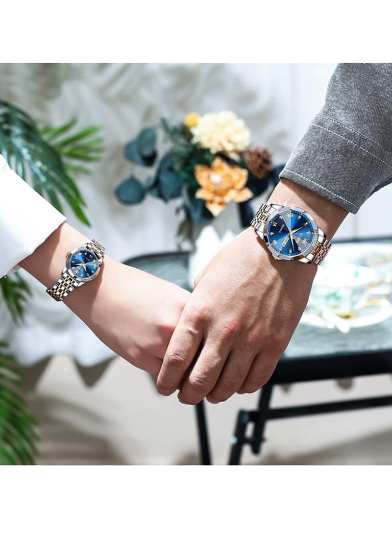 OLEVS Couple Set Business Analog Quartz Men and Women Stainless Steel Waterproof Luminous Date Watch 2906 - Image 4