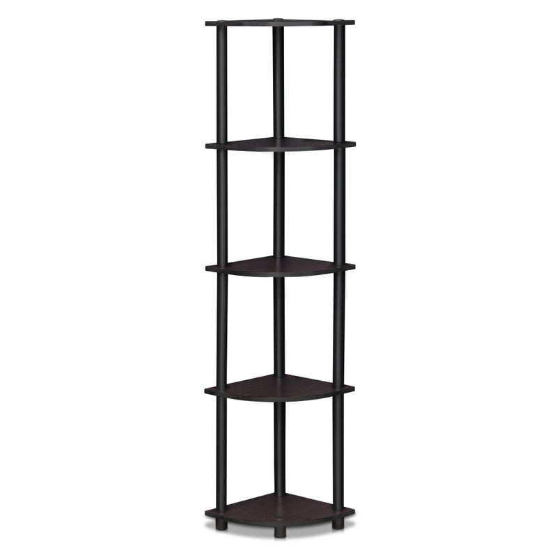 Furinno Furinno TurnNTube 5 Tier Corner Display Rack Multipurpose Shelving Unit 1Pack Dark Walnut 