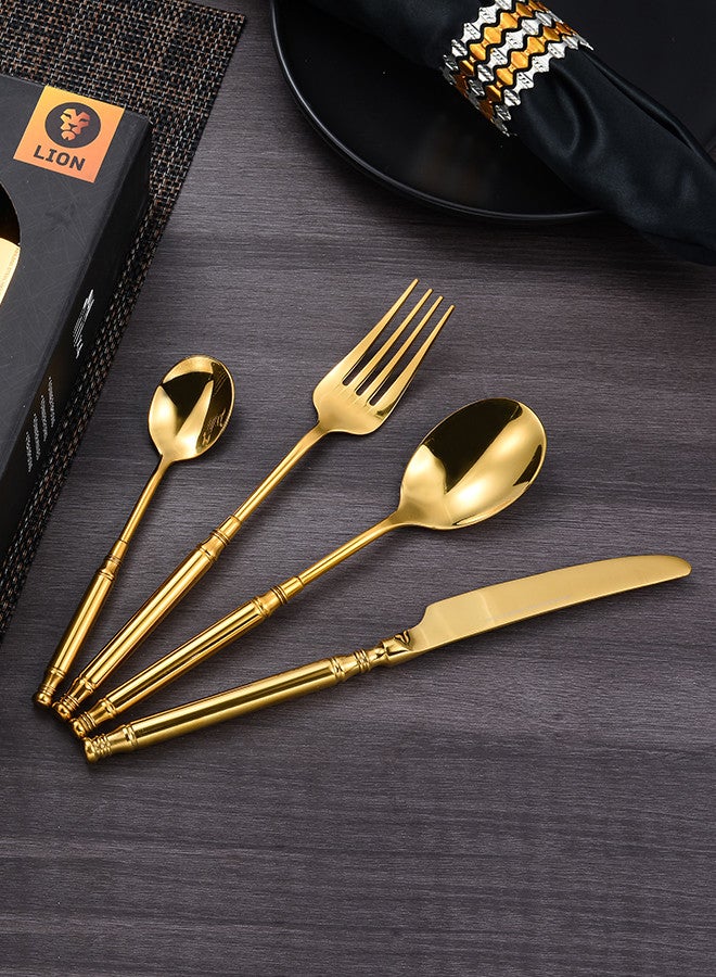 ليون طقم ملاعق و شوك من الستانلس ستيل المقاوم للصدأ مكون من 4 قطع باللون االذهبي، يخدم شخص واحد - Image 2