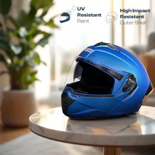 STUDDS Trooper ISI and DOT Certified Matt Finish Flip-up Full Face Helmet for Men and Women with Inner Sun Visor (Matt Blue M) - Image 2