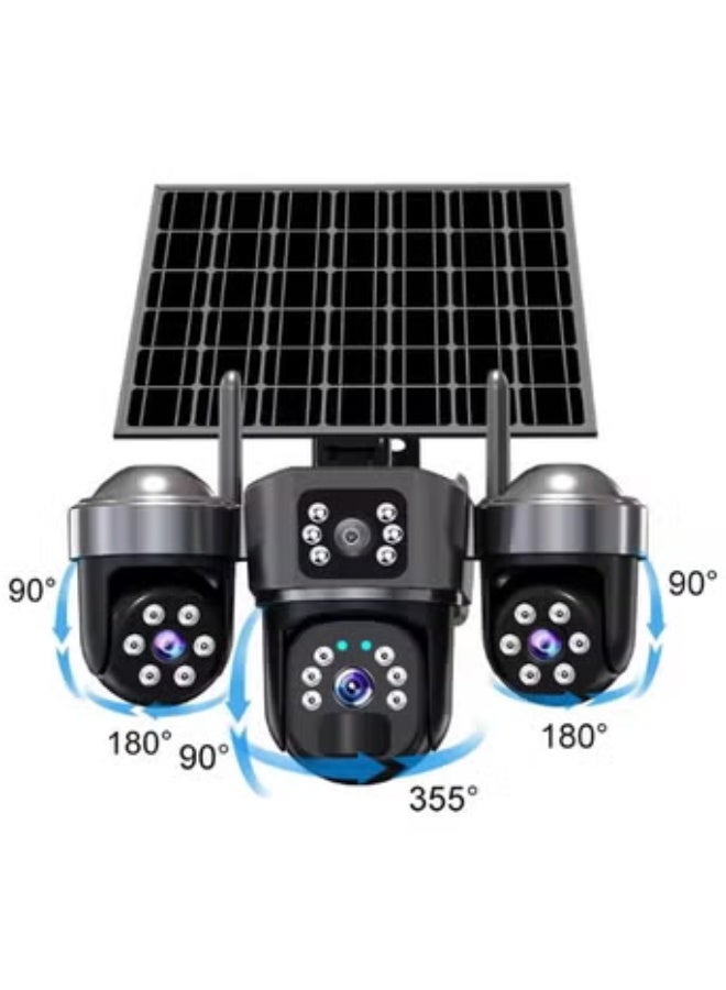 Gulf Trend 4K WiFi Solar Security Camera Triple Lens PTZ Outdoor Surveillance Camera with Dual WiFi, 8W Solar Panel, 8000mAh Rechargeable Battery, AI Motion Detection, Full Color Night Vision, Two-Way Audio, Waterproof, Remote Monitoring for Home & Business - Image 1