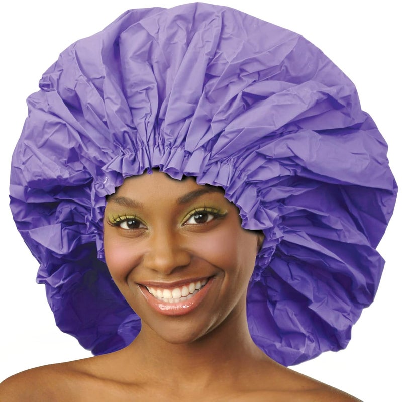 Donna Super Jumbo Shower Cap – Comfortable Elastic Band, 100% Waterproof Hair Cap for Long Hair, Braids & Thick Styles, Reusable Big Shower Cap for Women, Keeps Hair Dry & Protected, PURPLE - Image 1