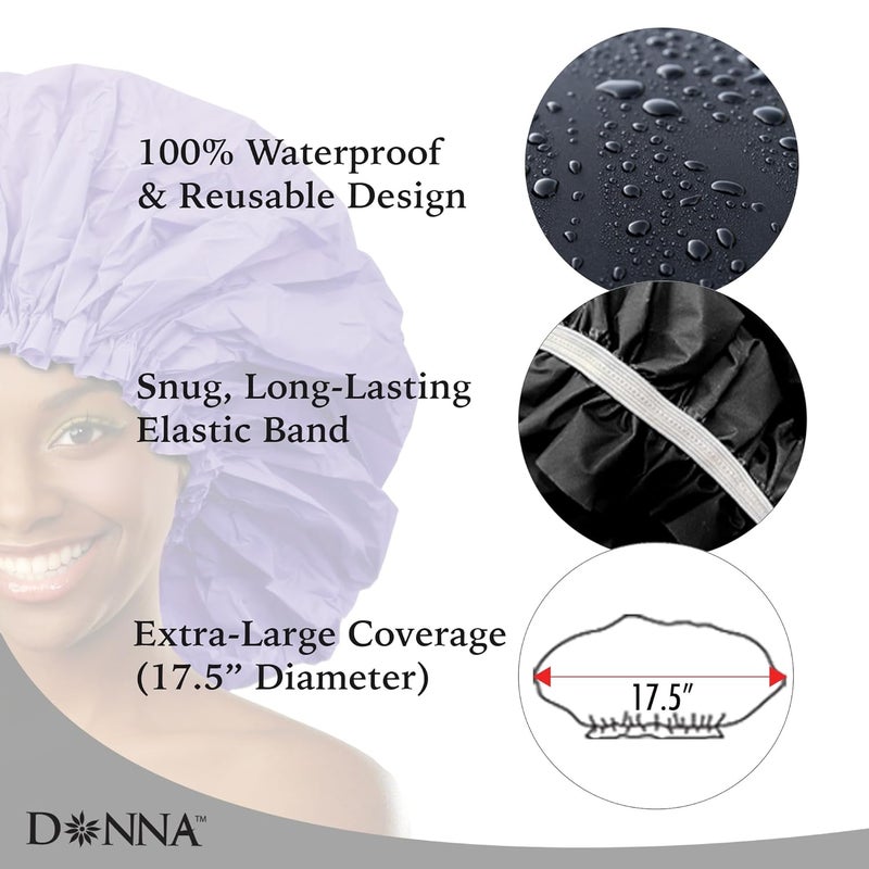 Donna Super Jumbo Shower Cap – Comfortable Elastic Band, 100% Waterproof Hair Cap for Long Hair, Braids & Thick Styles, Reusable Big Shower Cap for Women, Keeps Hair Dry & Protected, PURPLE - Image 2
