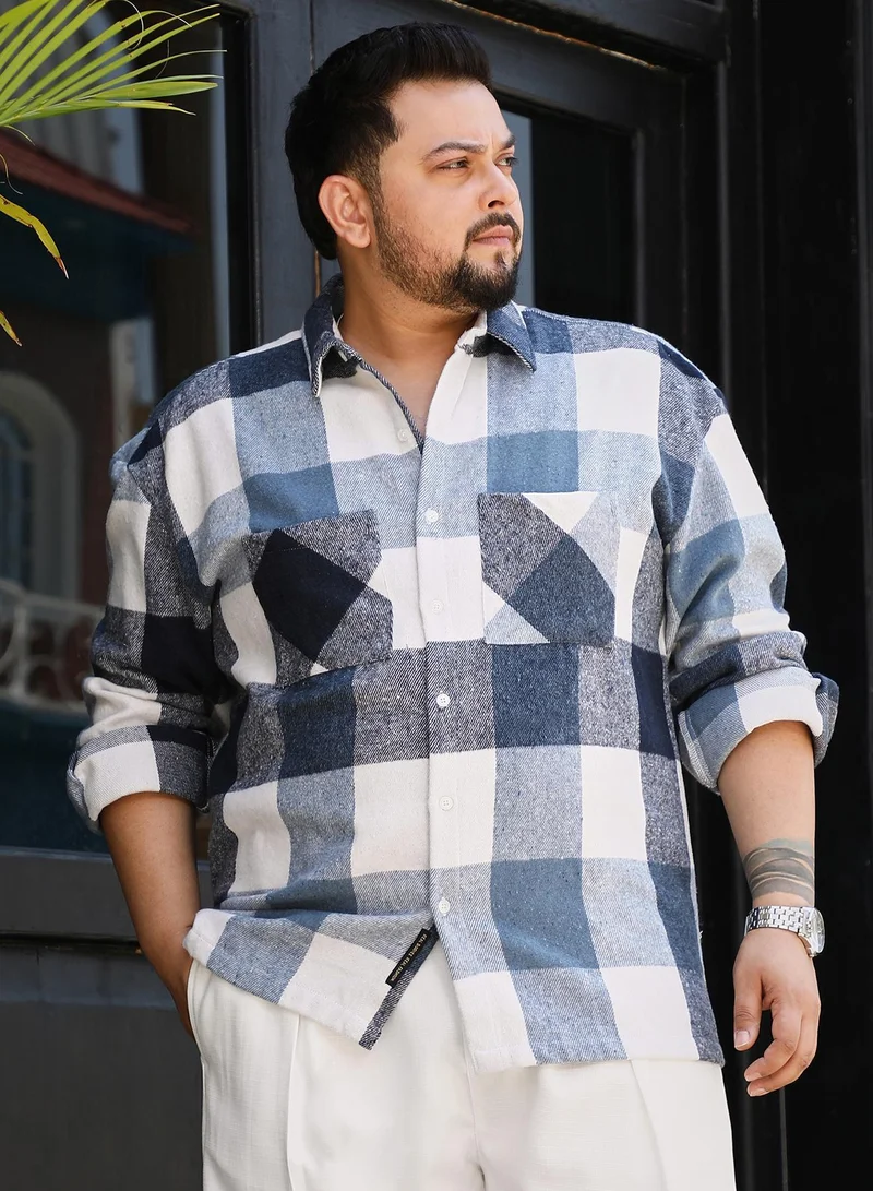 انستافاب بلس شيكت رجالي إنستافاب بلس أزرق وأبيض كاروهات مع جيوب للملابس الكاجوال