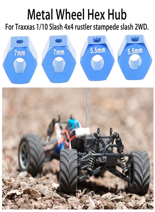 plplaaoo Hex Wheel Hubs,4Pcs 14mm RC Model Hex Wheel Hubs, 14mm RC Wheel Hex, 5.5mm 7mm Thickness Accessory Set Kit for Traxxas 1/10 Slash 4x4 Rustler Stampede Slash 2WD (Blue) - Image 2