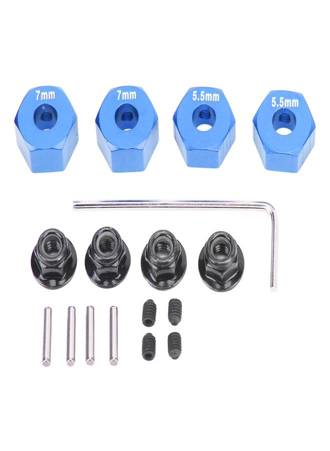 plplaaoo Hex Wheel Hubs,4Pcs 14mm RC Model Hex Wheel Hubs, 14mm RC Wheel Hex, 5.5mm 7mm Thickness Accessory Set Kit for Traxxas 1/10 Slash 4x4 Rustler Stampede Slash 2WD (Blue) - Image 1