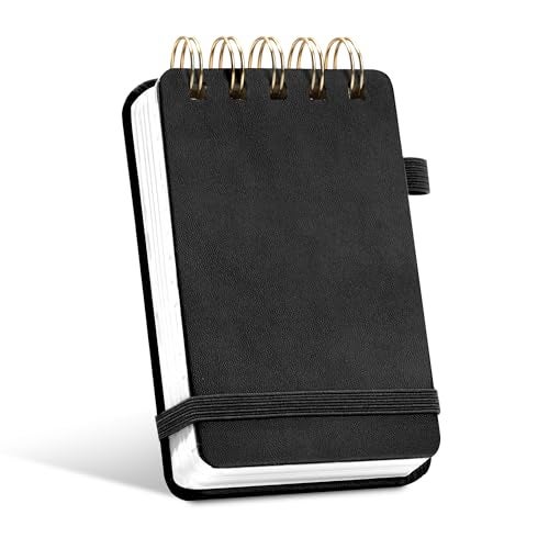 Yoment Small Notebooks 3x5 Leather Pocket Notepad 150 Pages Mini Top Spiral Notebook, 100 GSM Thick Paper, Memo Note Pads for Work School Nursing, Black - Image 1