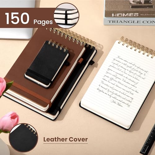 Yoment Small Notebooks 3x5 Leather Pocket Notepad 150 Pages Mini Top Spiral Notebook, 100 GSM Thick Paper, Memo Note Pads for Work School Nursing, Black - Image 2