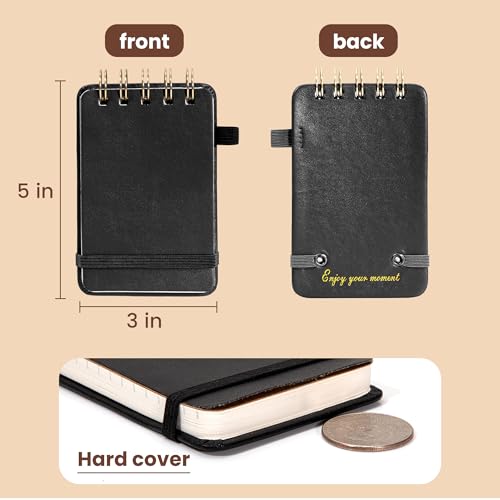 Yoment Small Notebooks 3x5 Leather Pocket Notepad 150 Pages Mini Top Spiral Notebook, 100 GSM Thick Paper, Memo Note Pads for Work School Nursing, Black - Image 3
