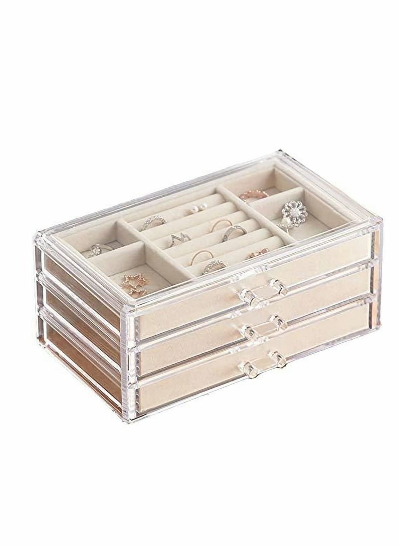 Elegant Velvet Jewelry Box for Women - 3 Drawer Organizer for Earrings, Bracelets, Necklaces & Rings in Clear Acrylic Case - Image 1