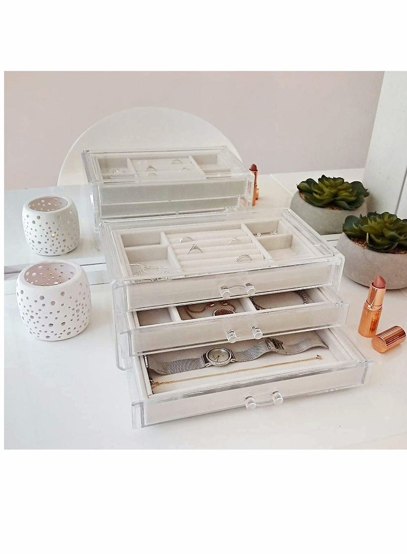 Elegant Velvet Jewelry Box for Women - 3 Drawer Organizer for Earrings, Bracelets, Necklaces & Rings in Clear Acrylic Case - Image 5