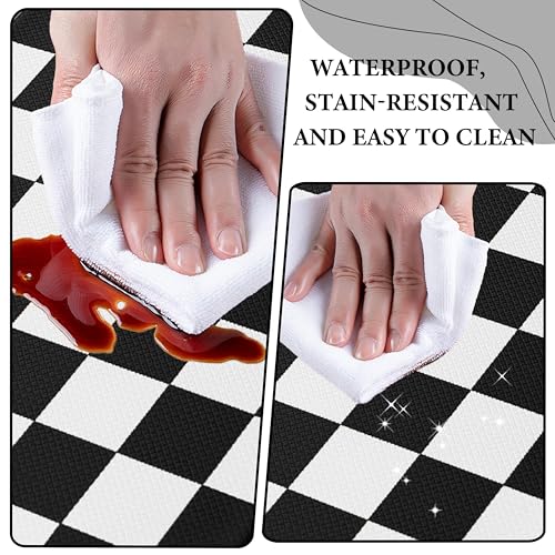 VivaNest Black Checkered Grid Checkerboard Kitchen Rug Sets [2 PCs], Anti-Fatigue, Waterproof Non-Slip Kitchen Mats Heavy Duty Ergonomic Comfort Foam Rug for Floor, Home, Laundry,17"x29"+17"x47" - Image 5