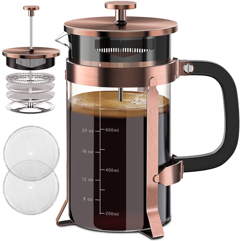 QUQIYSO French Press Coffee Maker 34oz 304 Stainless Steel with 4 Filter, Heat Resistant Durable, Easy to Clean, Borosilicate Glass Press, 100% BPA Free Teapot (Copper) - Image 1