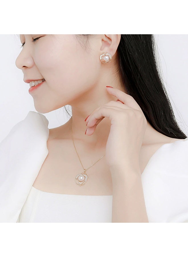 Goolsky French Camellia Pearl Jewelry Set – Elegant 3-Piece Necklace & Earrings for Women, Dainty Luxe Accessories - Image 2