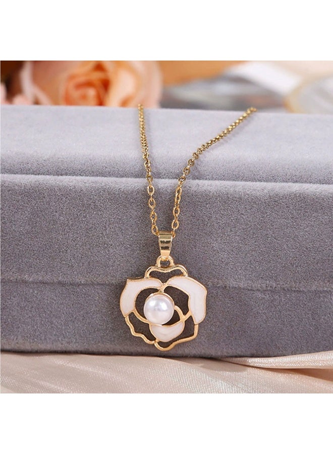 Goolsky French Camellia Pearl Jewelry Set – Elegant 3-Piece Necklace & Earrings for Women, Dainty Luxe Accessories - Image 3