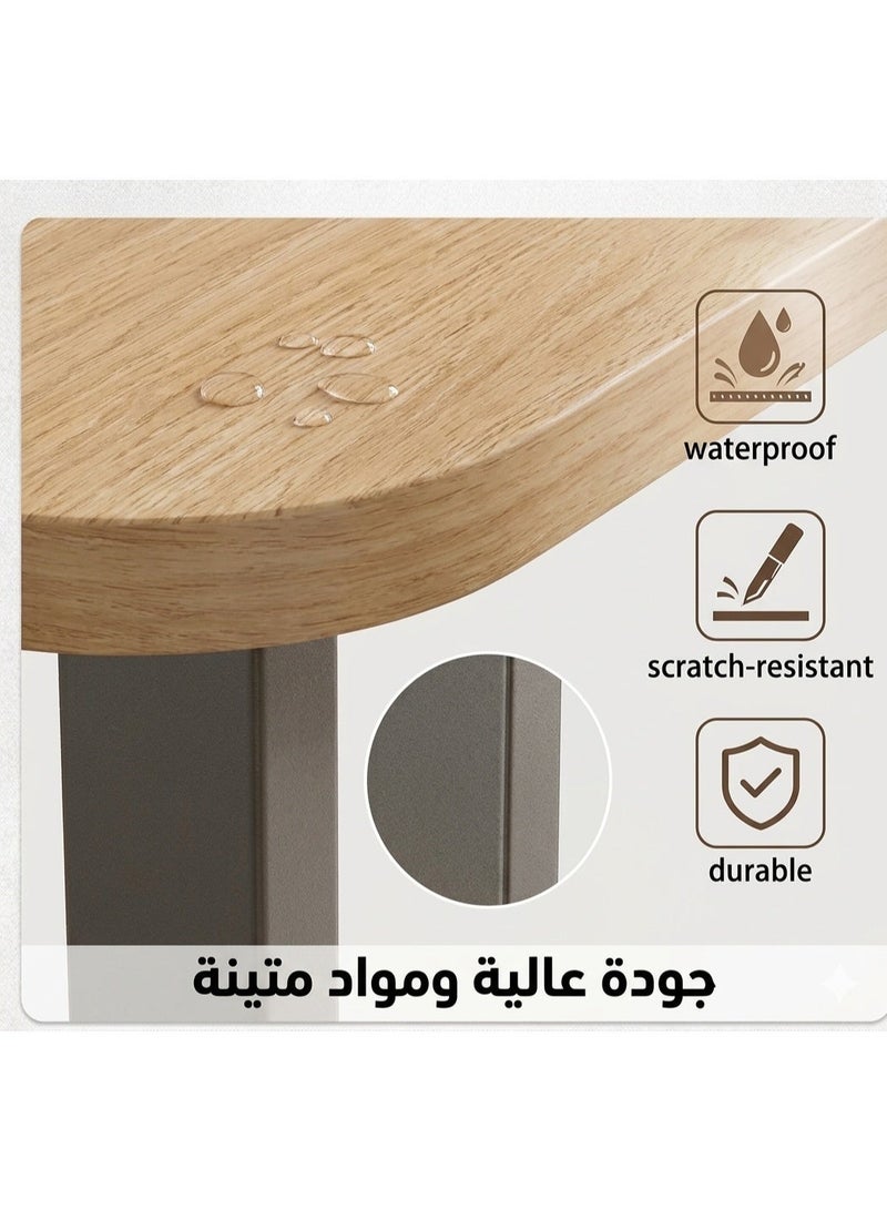 ترابيزة جانبية مودرن على شكل C بسطح خشبي وقاعدة معدنية – طاولة جانبية للكنبة والسرير – متعددة الاستخدامات للموبايل واللاب توب والقهوة – 62×39×28 سم - Image 3