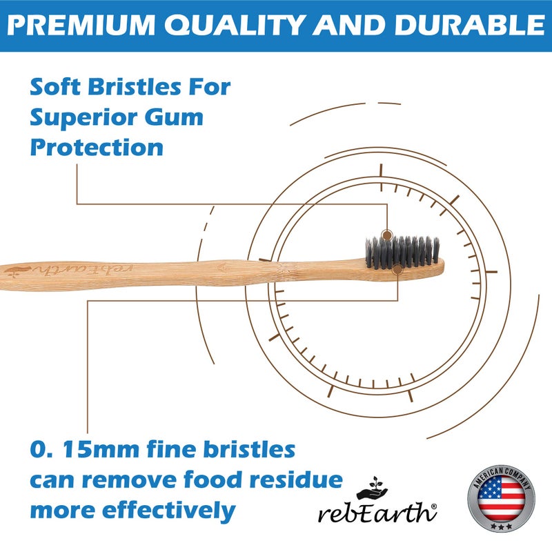 rebEarth Bamboo Aesthetic Toothbrush Wood Set of 10 | Ultra Soft Bristles | Black Charcoal Infused | American Brand | Upgrade Hygiene & Reduce Waste | Brushes Teeth Care | Earth Friendly | Plant Based - Image 5