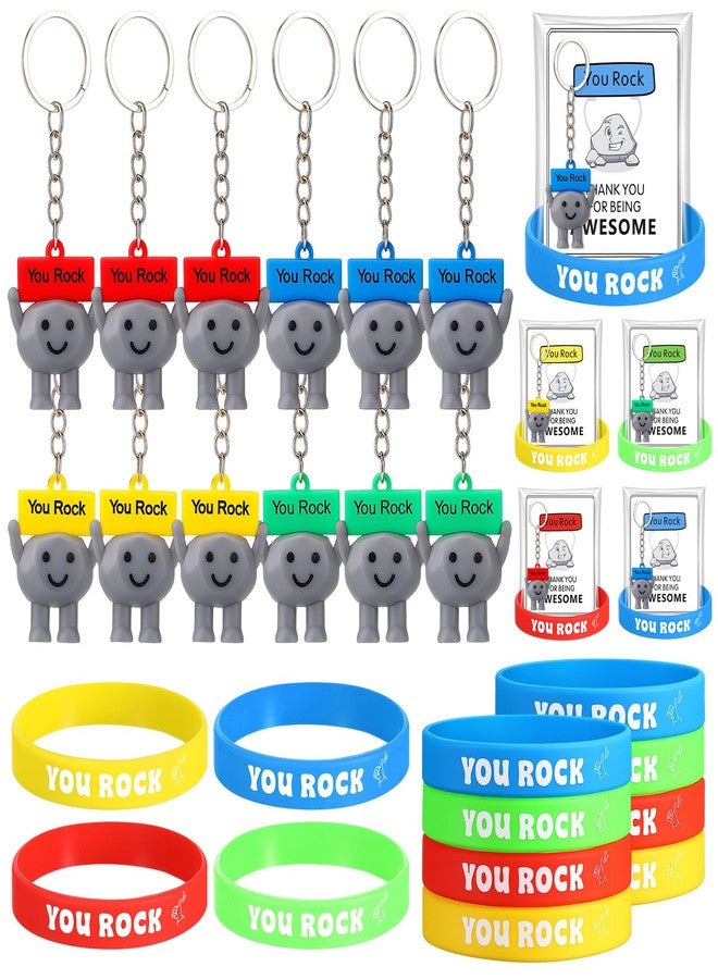 Gejoy 12 Set You Rock Positive Gifts Include 12 You Rock Mini Figurines Keychain 12 Silicone Bracelets 12 Positive Cards 12 Bags Encouragement Inspirational Miniatures Gifts for Coworker Employee Team - Image 1