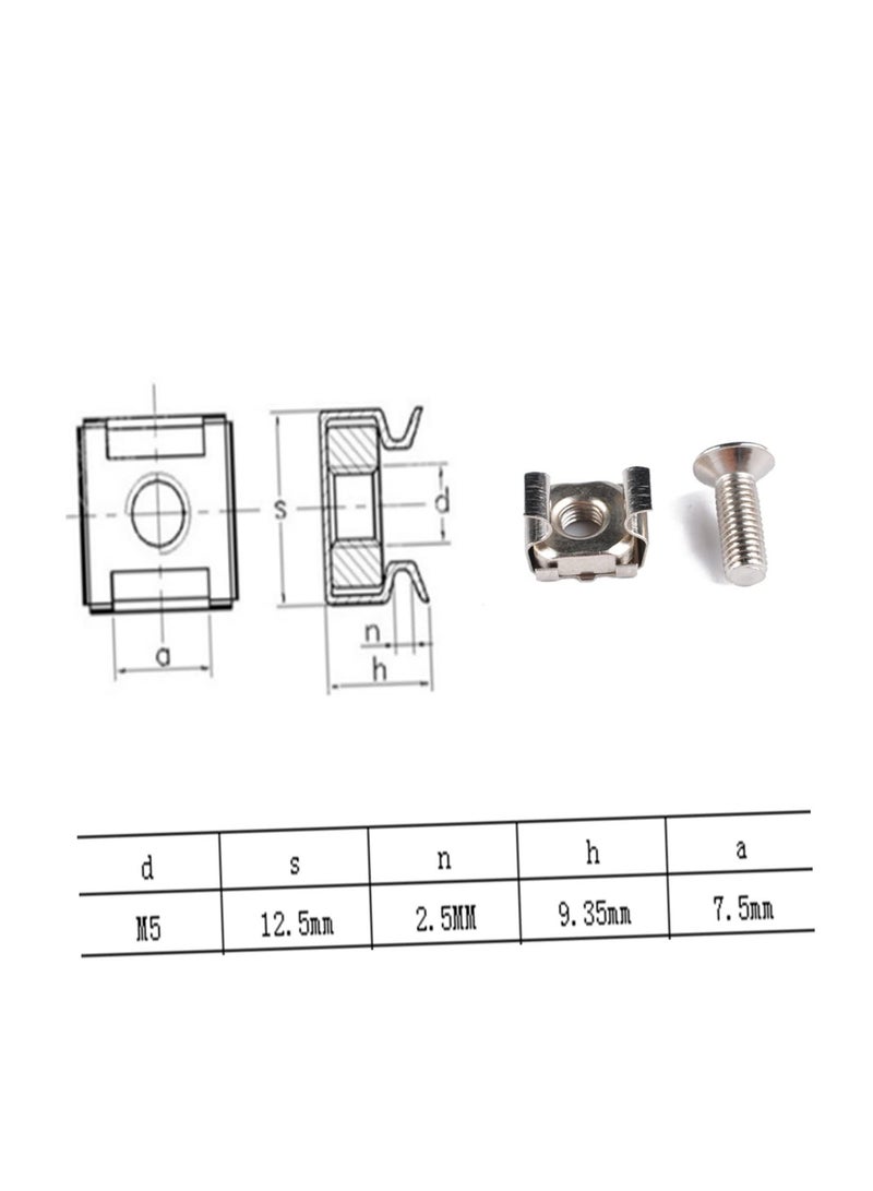 GGOOT 10pcs shelves nuts and screws cabinet screws carbon steel cabinet nuts equipment nuts and screws nylon washers t-nuts Cage Nuts and Mounting Screw m5 server frame Silver 1.6X1.1cm - Image 2