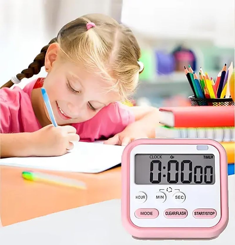 GNASTAS Digital Electronic Kitchen Timer & Stopwatch with LCD Display and Retractable Stand, Timing Alarm Clock for Cooking Without Batteries 1pc (Pink) - Image 3