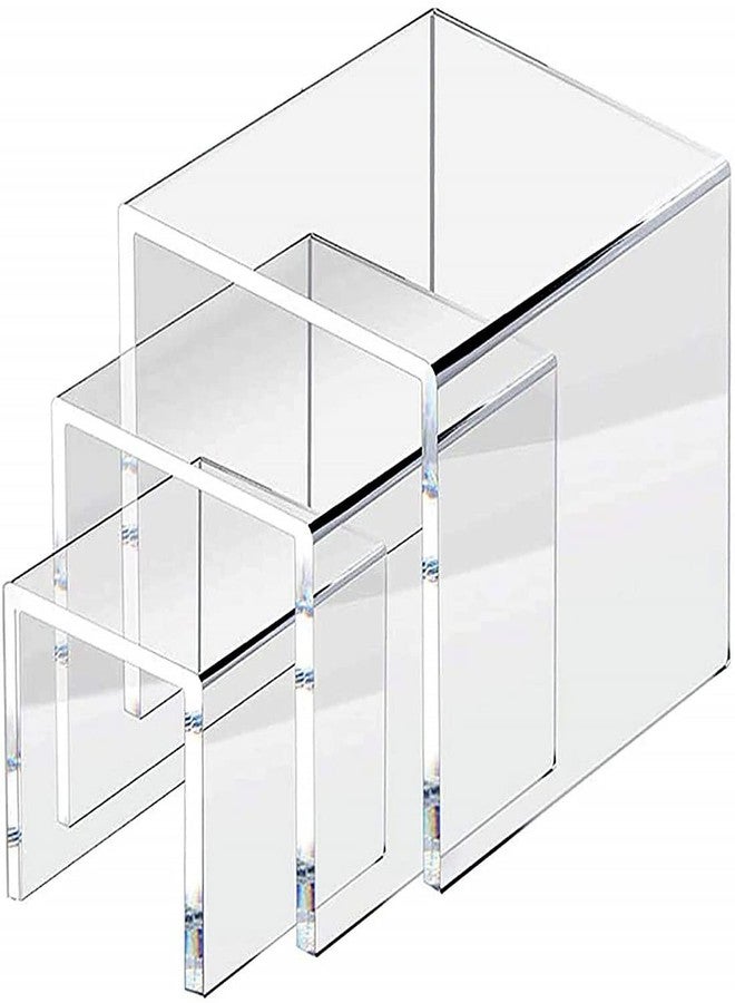 Nexat Display Risers, Acrylic Riser Display Stands, Clear Risers Display Shelf Rectangular Acrylic Risers for Decor Display, Showcase Stands for Cupcake Funko, Shoe Display Set of 3 - Image 1