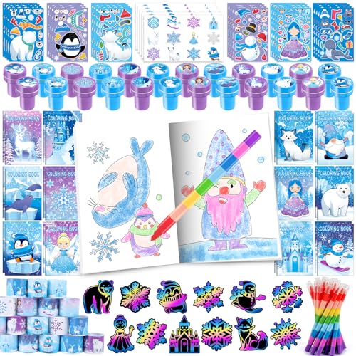 BenLouis 192pcs Frozen Party Favors Set for Kids Winter Snowflake Coloring Book Christmas School Classroom Gift Reward Prize Crafts Bulk for Students Frozen Birthday Goodie Bag Stuffers Supplies - Image 1