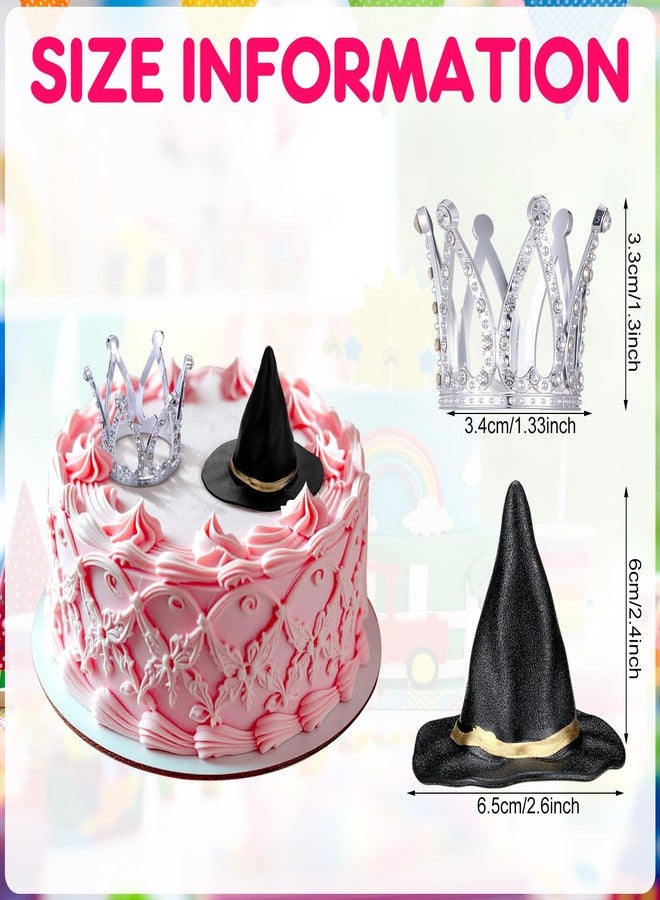 Burbell 2 Pack Witch Hat and Crown Cake Topper, Mini Wizard Hats Crown Cupcake Decorations for Birthday Party Supplies(Classic Style) - Image 2