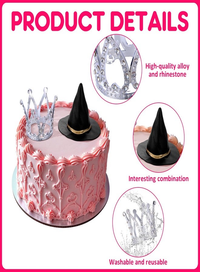 Burbell 2 Pack Witch Hat and Crown Cake Topper, Mini Wizard Hats Crown Cupcake Decorations for Birthday Party Supplies(Classic Style) - Image 3