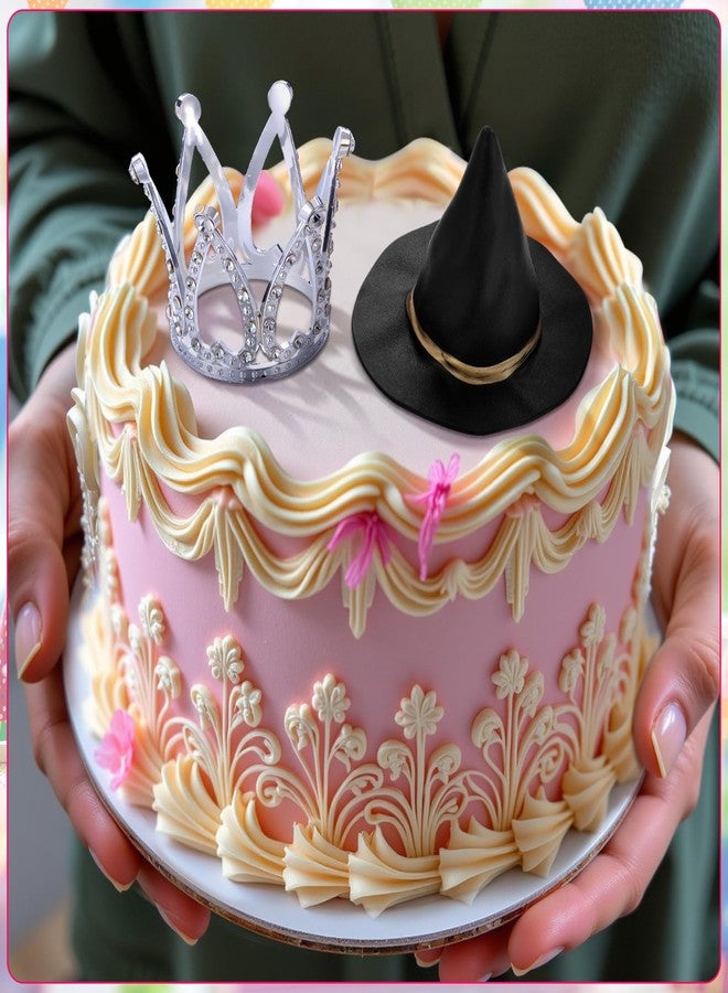 Burbell 2 Pack Witch Hat and Crown Cake Topper, Mini Wizard Hats Crown Cupcake Decorations for Birthday Party Supplies(Classic Style) - Image 5