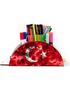 KutuTR Wooden Vip Flag and Airplanes Model Rainbow Ruler Desktop Pen Holder Organizer with Mounted Box  - Image 2