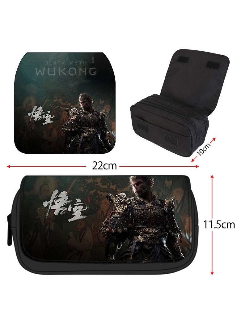 عام حقيبة أقلام رصاص مطبوعة محيطية من Black Myth Wukong لطلاب المدارس الابتدائية والثانوية والمراهقين متعددة الوظائف بطبقة مزدوجة وسعة كبيرة - Image 1