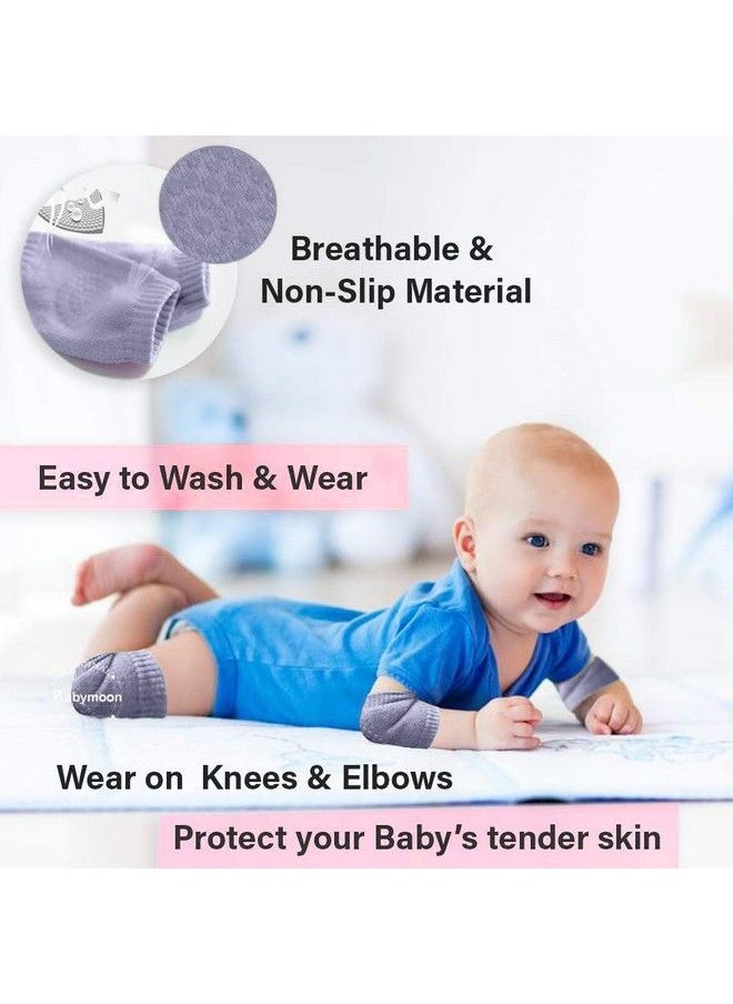 BabyMoon Baby Knee Pads For Crawling Anti Slip Padded Stretchable Elastic Cotton Soft Breathable Comfortable Knee Cap Elbow Safety Protector (Pack Of 3 Pairs Pink Black & Grey)  - Image 3