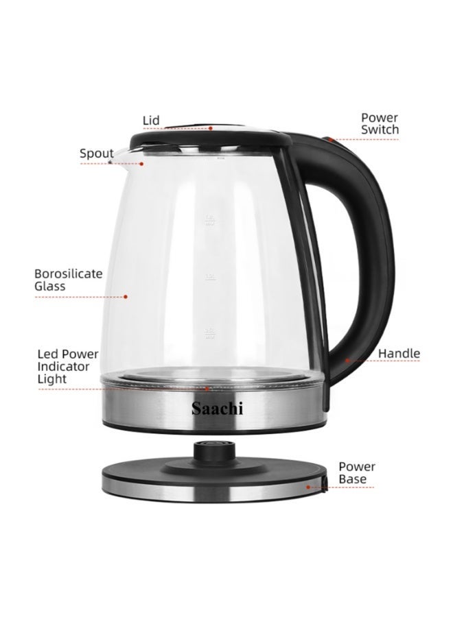Saachi Electric Glass Kettle with LED Light, Rapid Boil System, Auto Shut-Off & Boil Dry Protection, 360° Cordless Base, Heat Resistant Handle - 1.8 L 1500 W NL-KT-7777G-BK Black - Image 3