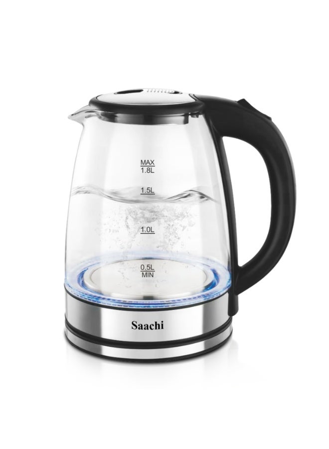 Saachi Electric Glass Kettle with LED Light, Rapid Boil System, Auto Shut-Off & Boil Dry Protection, 360° Cordless Base, Heat Resistant Handle - 1.8 L 1500 W NL-KT-7777G-BK Black - Image 2