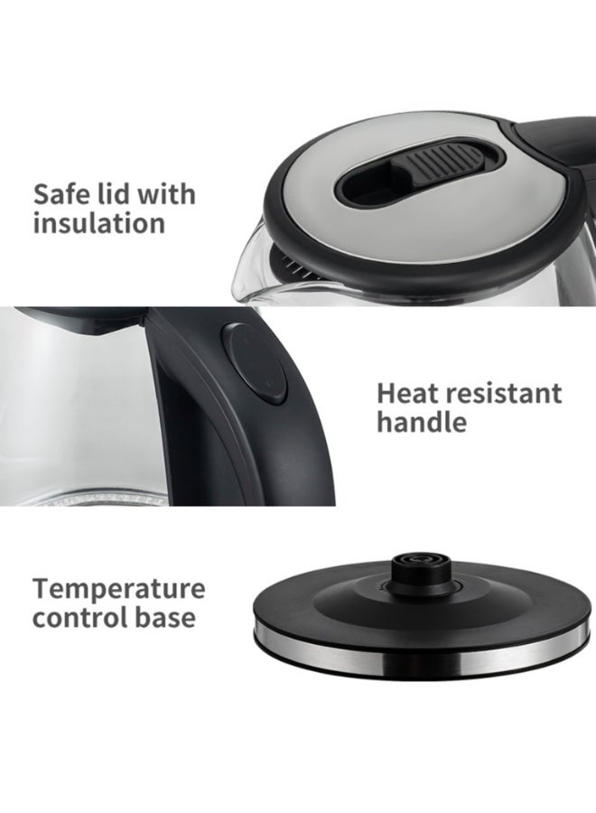 Saachi Electric Glass Kettle with LED Light, Rapid Boil System, Auto Shut-Off & Boil Dry Protection, 360° Cordless Base, Heat Resistant Handle - 1.8 L 1500 W NL-KT-7777G-BK Black - Image 4