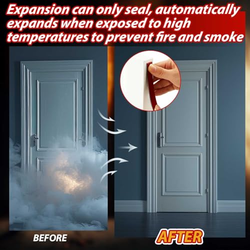 Innconee 2 Rolls Intumescent Smoke Seal Strip Tape Flexible Expanding Fire Door Strips Adhesive Backed Composite Rubber Smoke Gasket Seal for Fire Windows Steel Doors, 0.6'' x 0.08'' x 9.8'/Roll - Image 5
