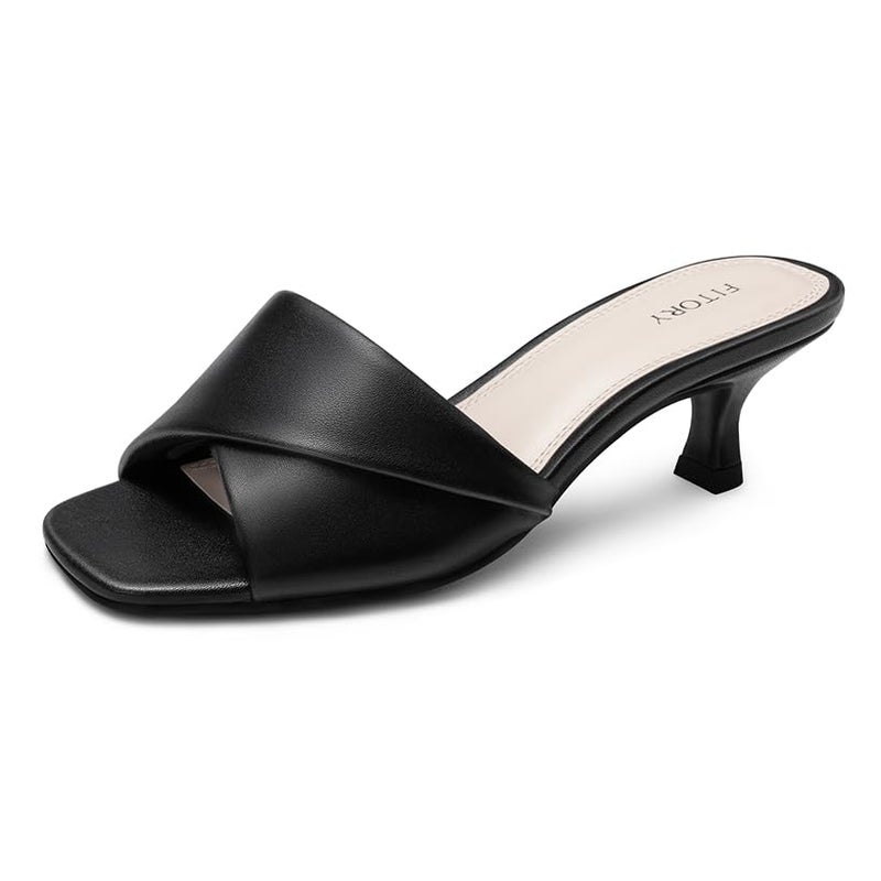 FITORY Women's Cross Band Kitten Heel Sandals,Comfortable Square Open Toe,Dressy Low Heel Sandals Black Size 8 - Image 1