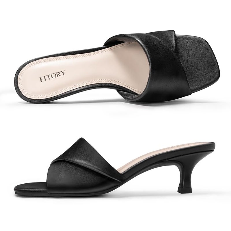 FITORY Women's Cross Band Kitten Heel Sandals,Comfortable Square Open Toe,Dressy Low Heel Sandals Black Size 8 - Image 5