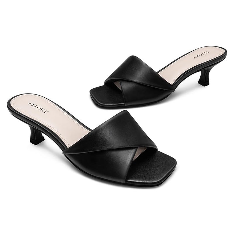 FITORY Women's Cross Band Kitten Heel Sandals,Comfortable Square Open Toe,Dressy Low Heel Sandals Black Size 8 - Image 3