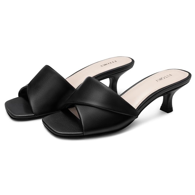 FITORY Women's Cross Band Kitten Heel Sandals,Comfortable Square Open Toe,Dressy Low Heel Sandals Black Size 8 - Image 4